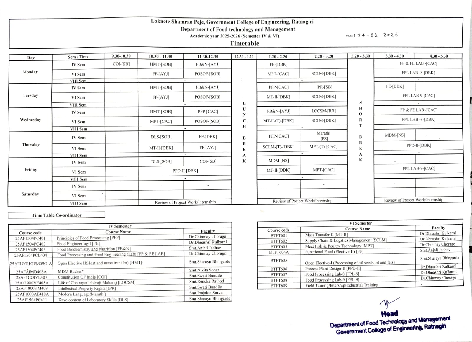 time table